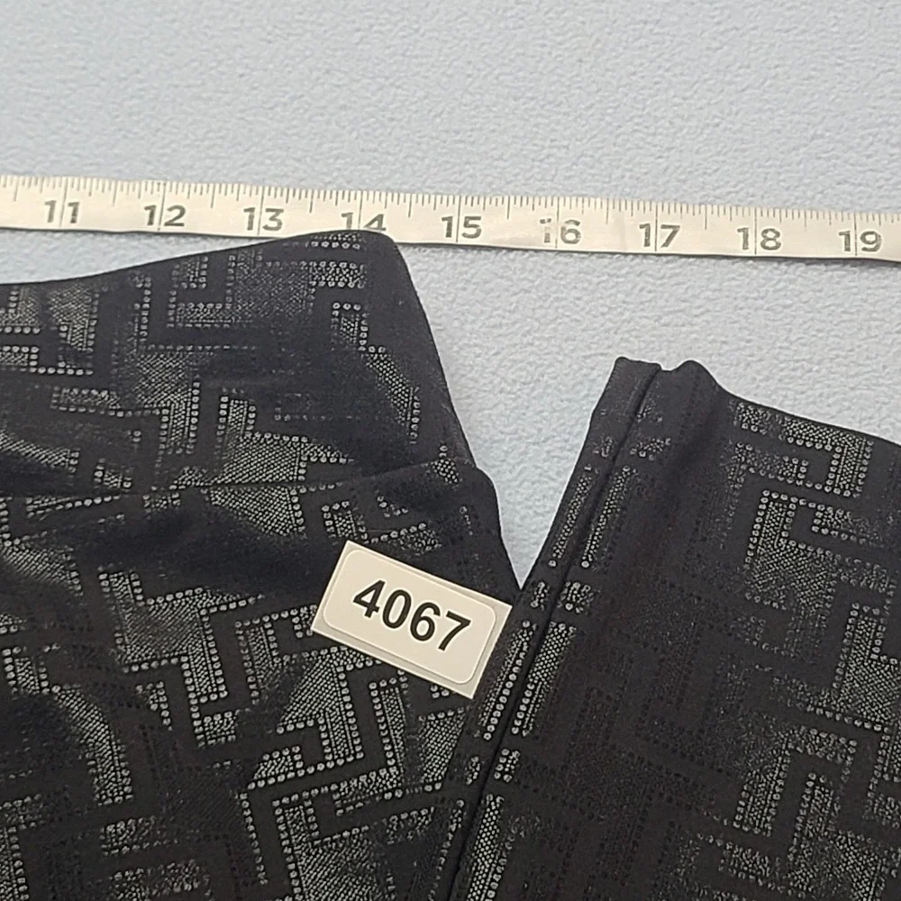 Lena Gabrielle Pants Womens 10 Black Silver Excellent Metallic Geometric Stretch